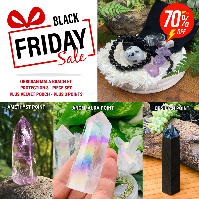 Black Friday Special - Obsidian Mala Protection Set PLUS 3 Crystal Points