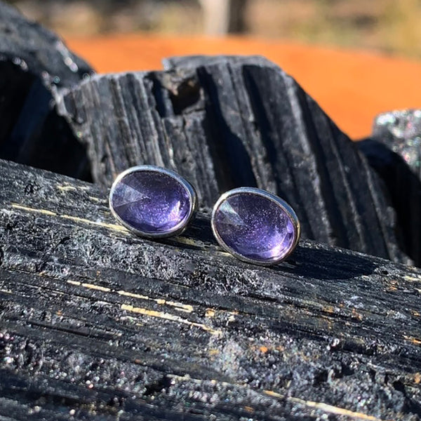 SUPER SALE - Earrings - Amethyst Crystal Sterling Silver Studs