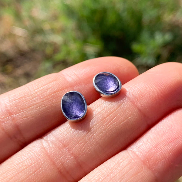 SUPER SALE - Earrings - Amethyst Crystal Sterling Silver Studs