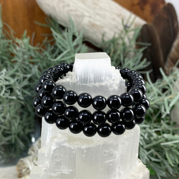 Pulsera Mala De Obsidiana Negra Con Bolsita De Terciopelo