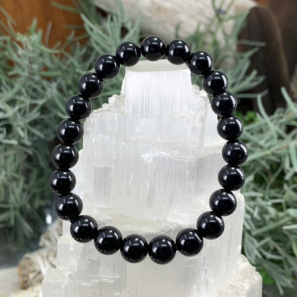 Pulsera Mala De Obsidiana Negra Con Bolsita De Terciopelo