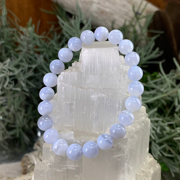 Pulsera Mala De Ágata De Encaje Azul Con Bolsita De Terciopelo