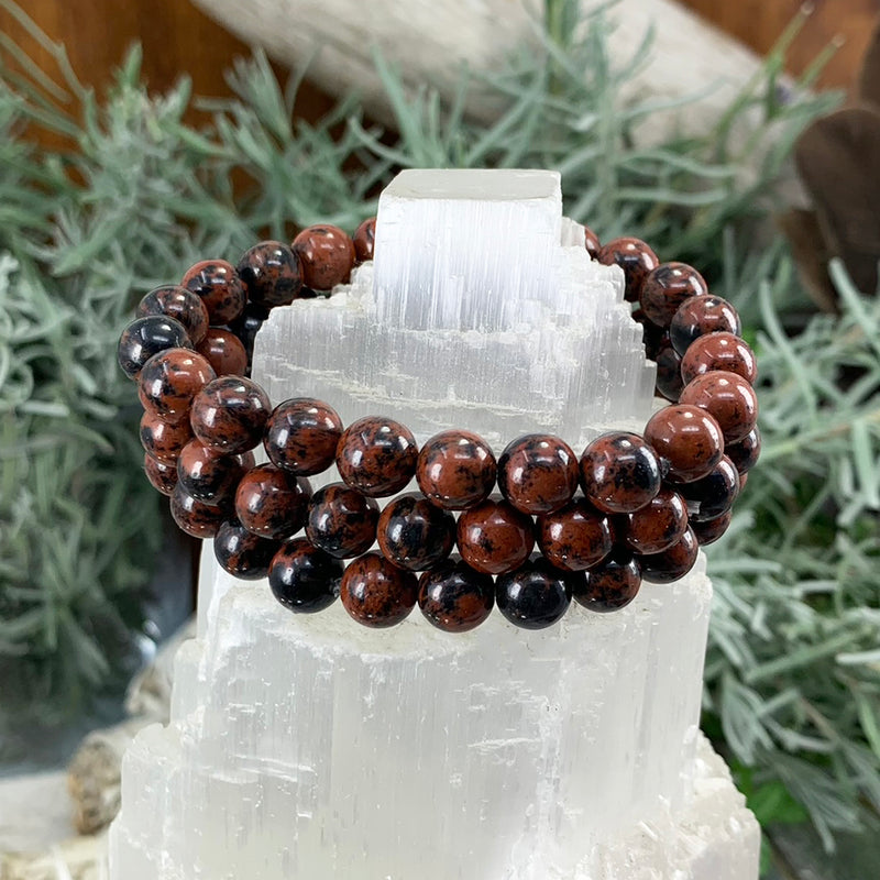 Mala-Armband aus rotem Obsidian mit Samtbeutel